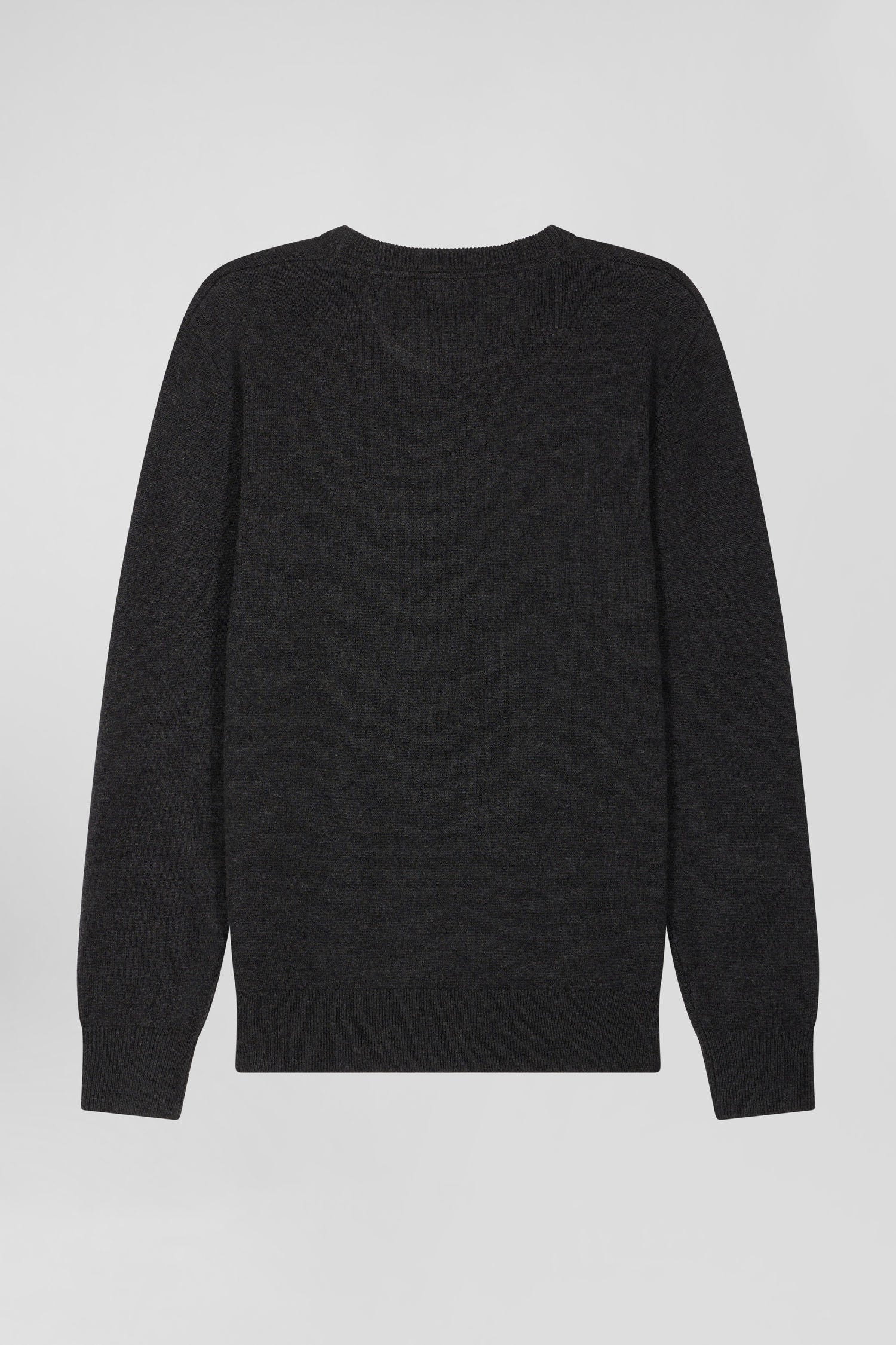 Regular anthracite grey wool and cotton crew neck jumper