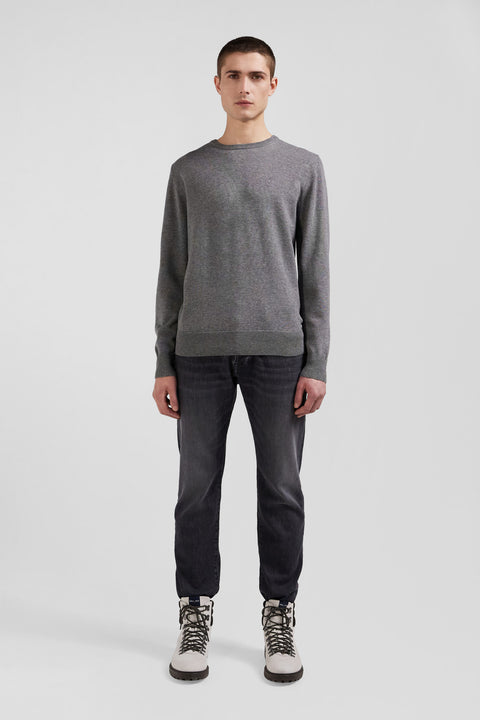 Regular light grey wool and cotton crew neck jumper - Image 1
