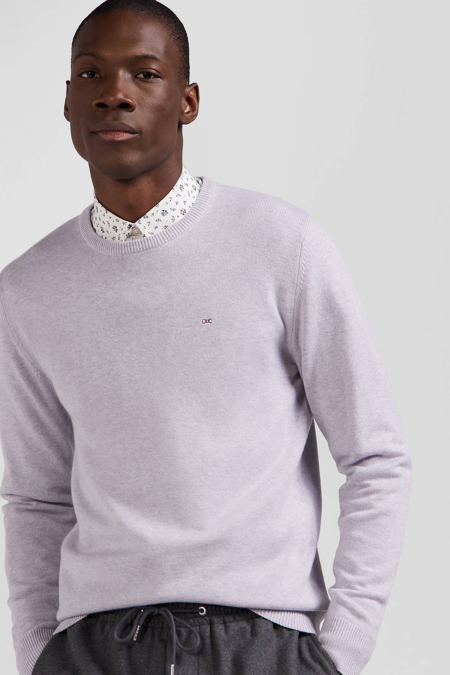 Regular grey wool and cotton crew neck jumper