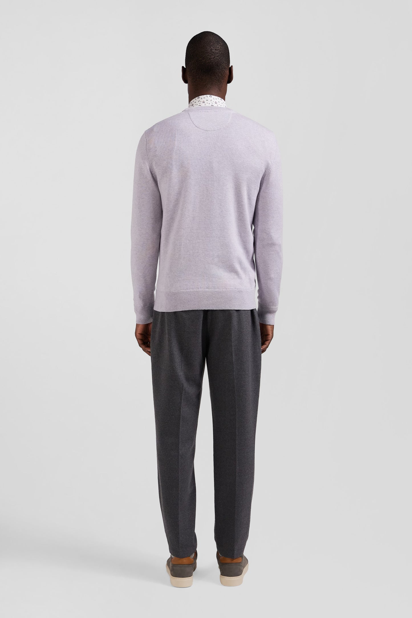 Regular grey wool and cotton crew neck jumper