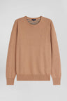 Regular camel wool and cotton crew neck jumper