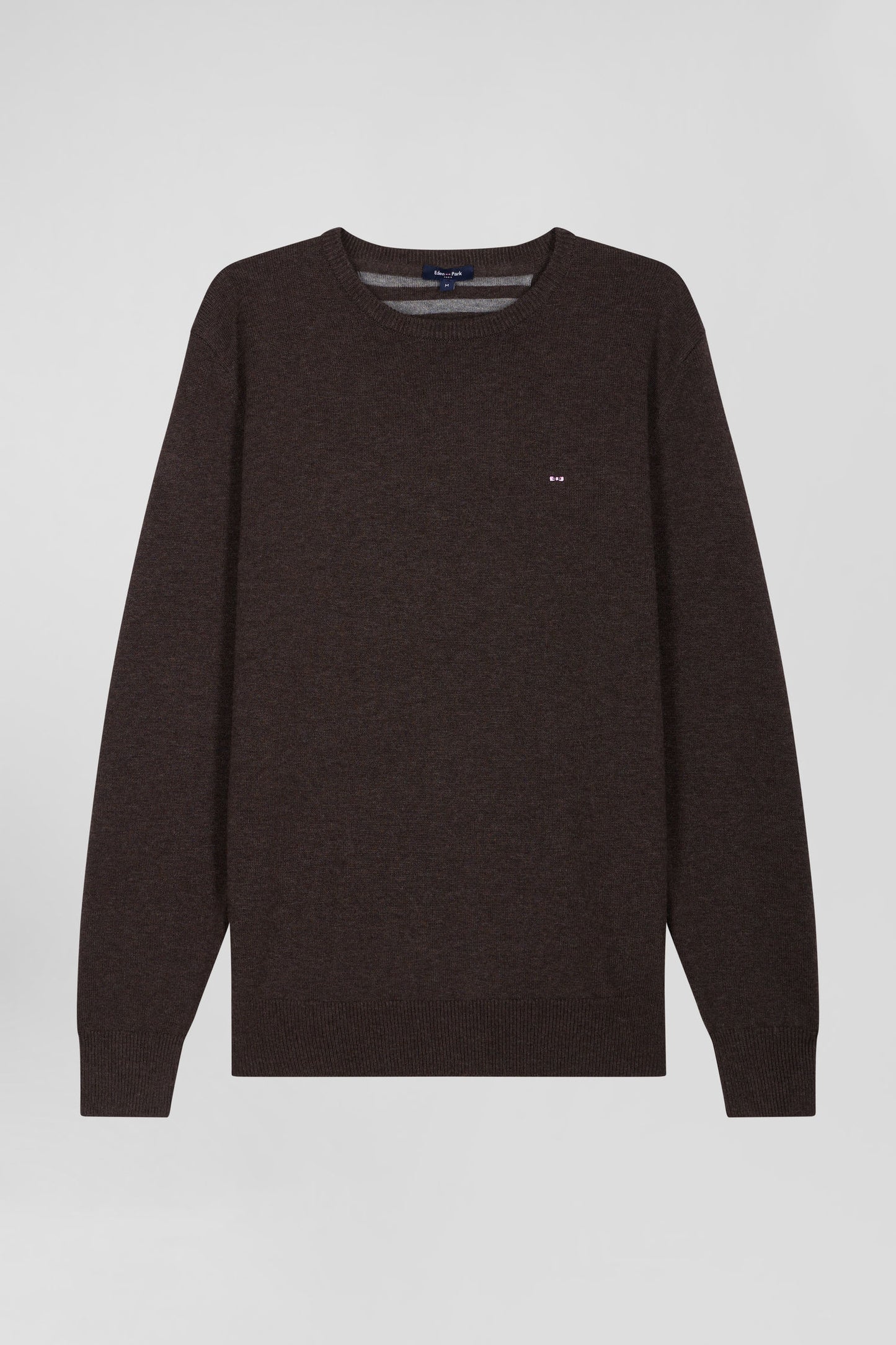 Regular dark brown wool and cotton crew neck jumper