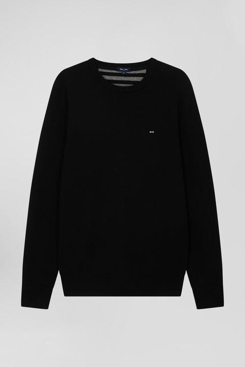 Regular black wool and cotton crew neck jumper - Image 2