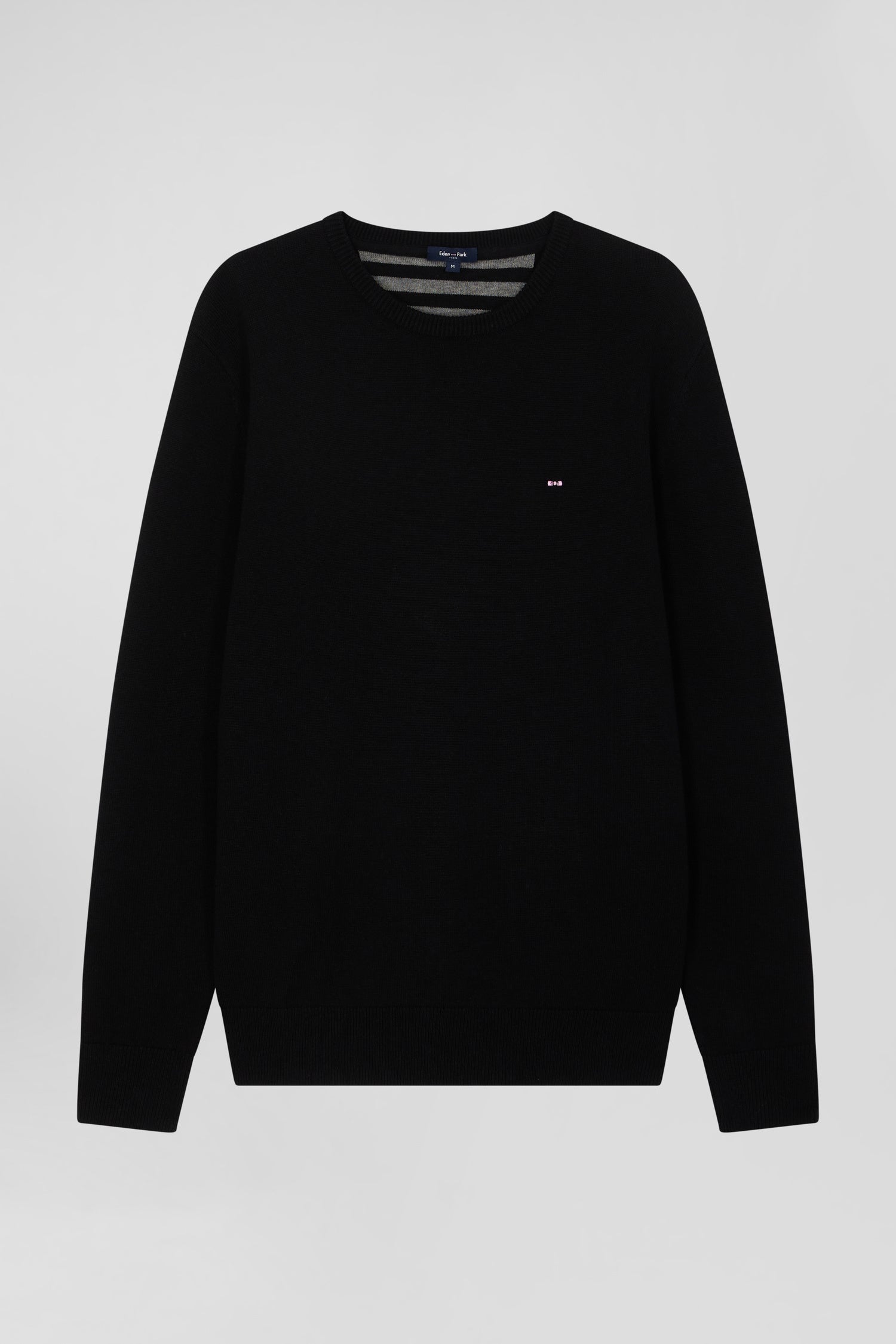 Regular black wool and cotton crew neck jumper