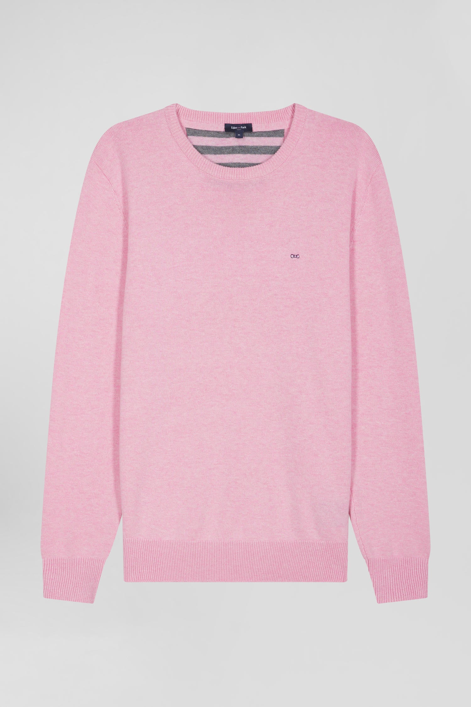 Regular pink wool and cotton crew neck jumper