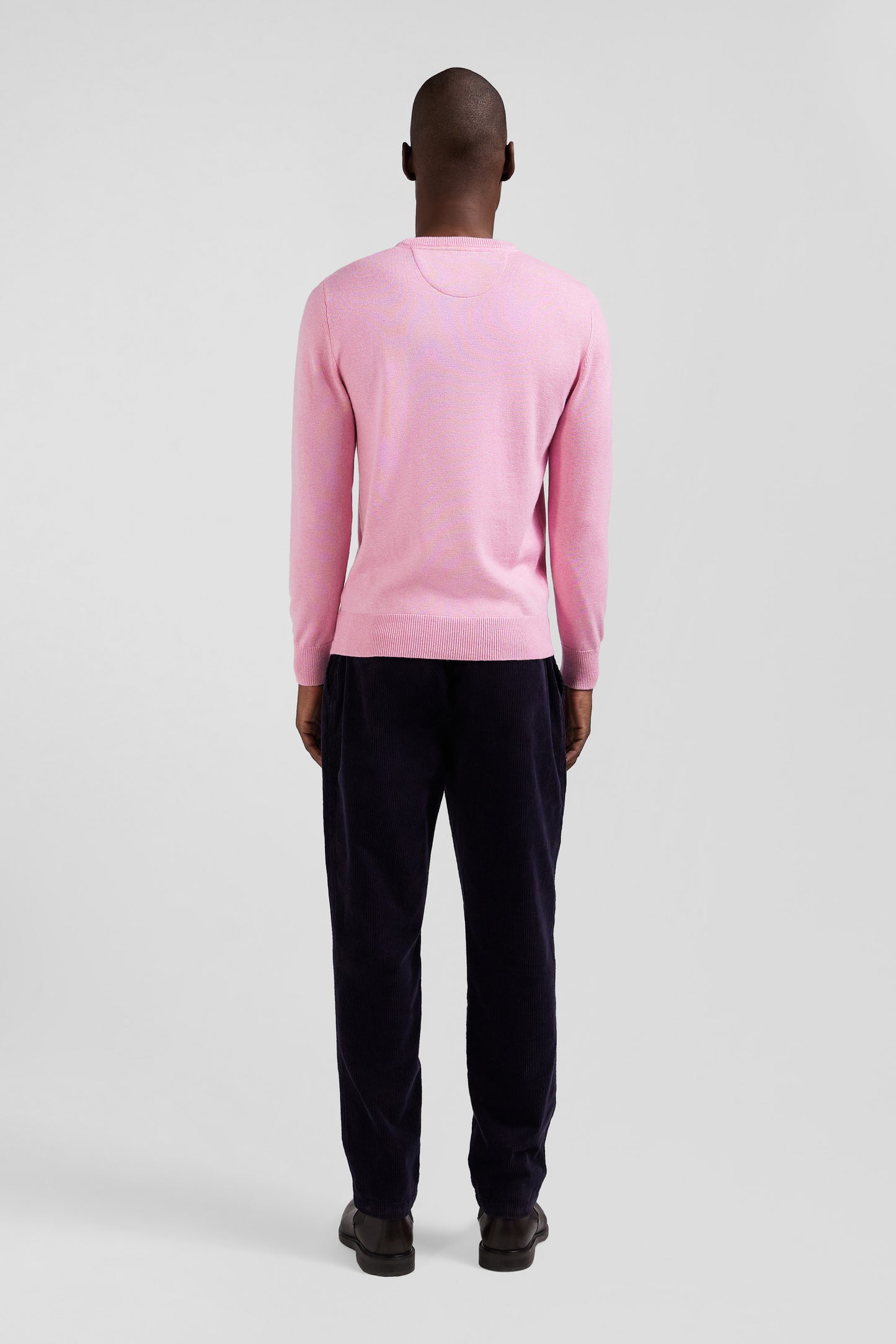 Regular pink wool and cotton crew neck jumper