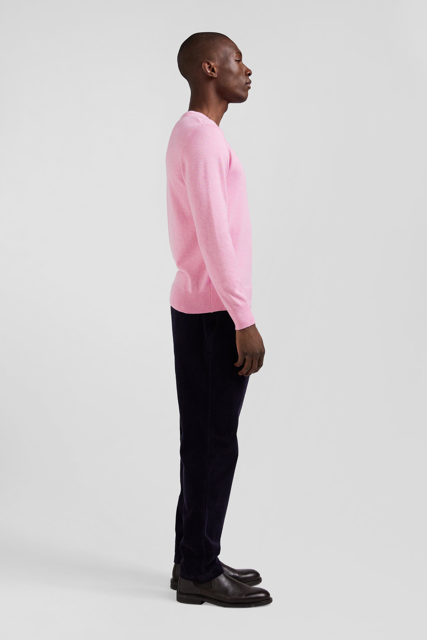 Regular pink wool and cotton crew neck jumper