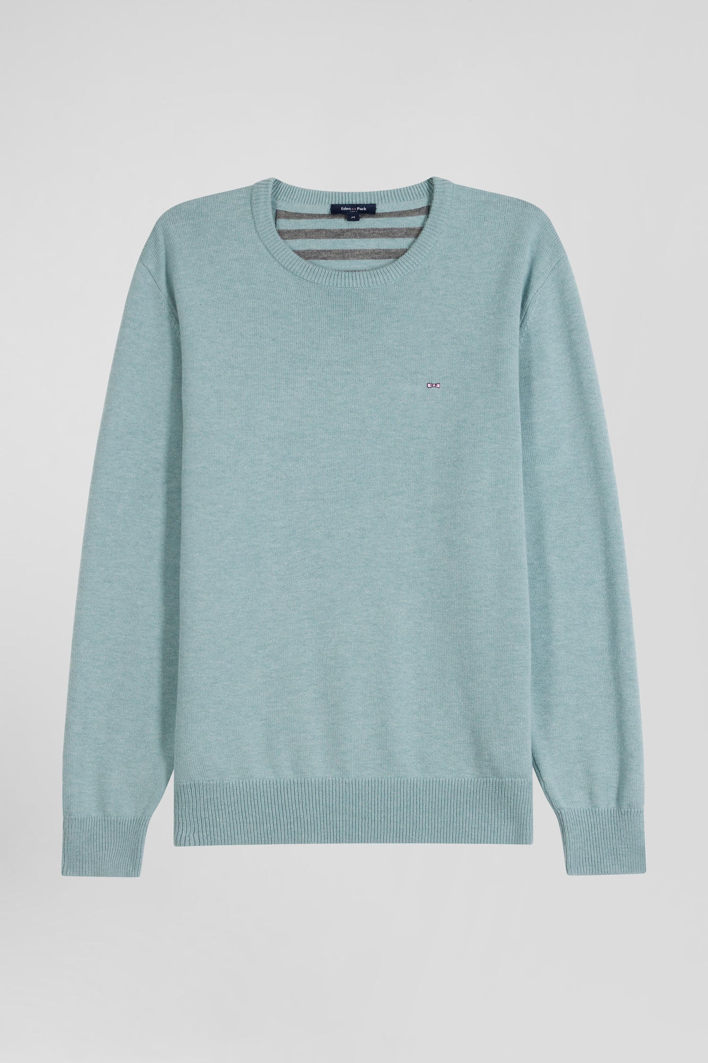 Regular green wool and cotton crew neck jumper