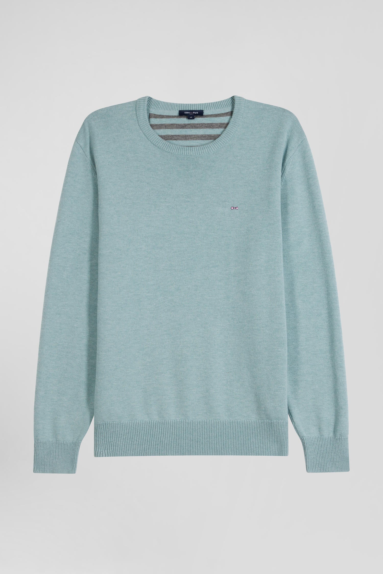 Regular green wool and cotton crew neck jumper