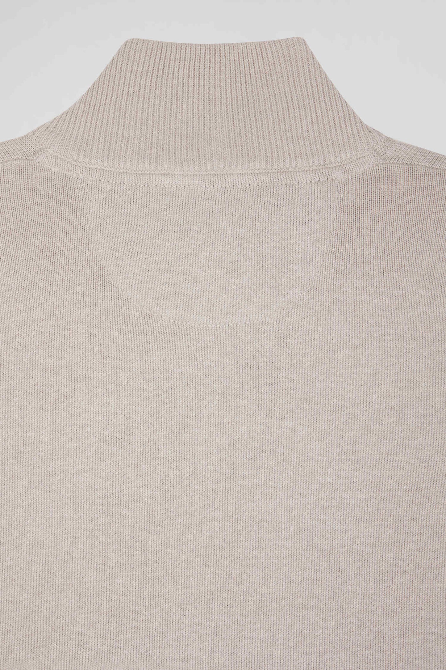 Regular beige semi-zipped wool and cotton jumper