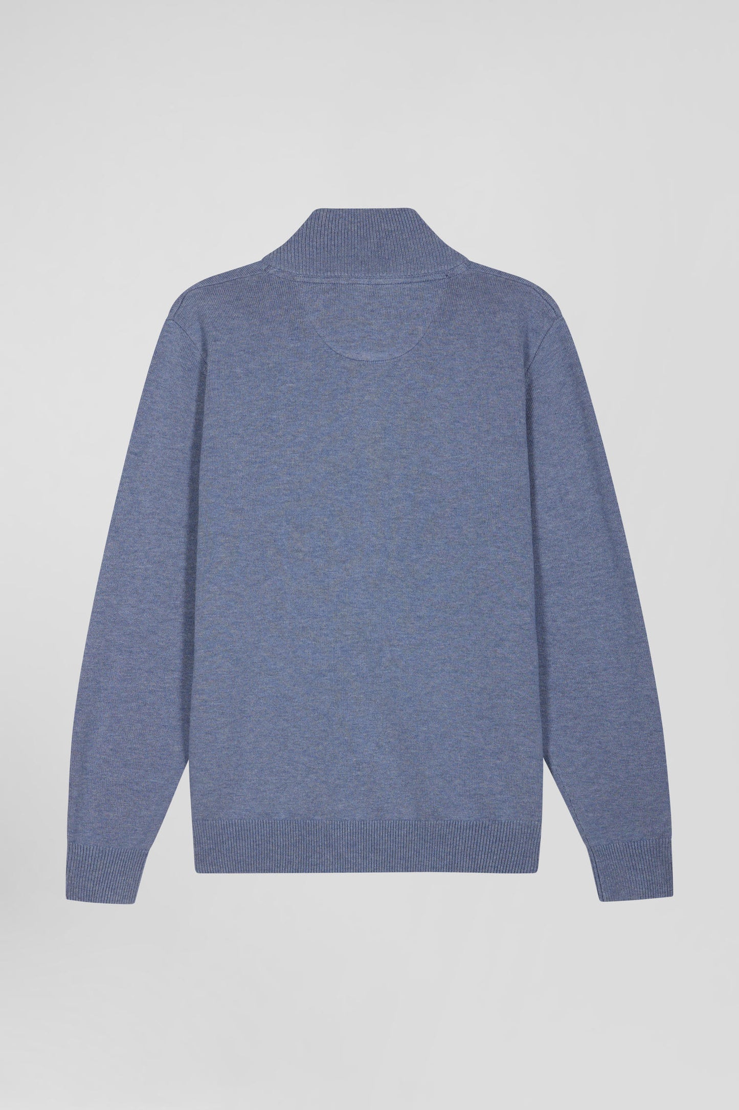 Regular light blue semi-zipped wool and cotton jumper