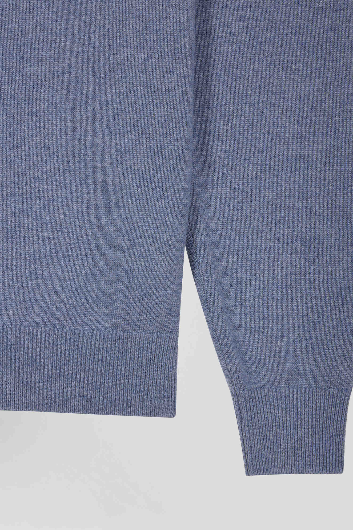 Regular light blue semi-zipped wool and cotton jumper