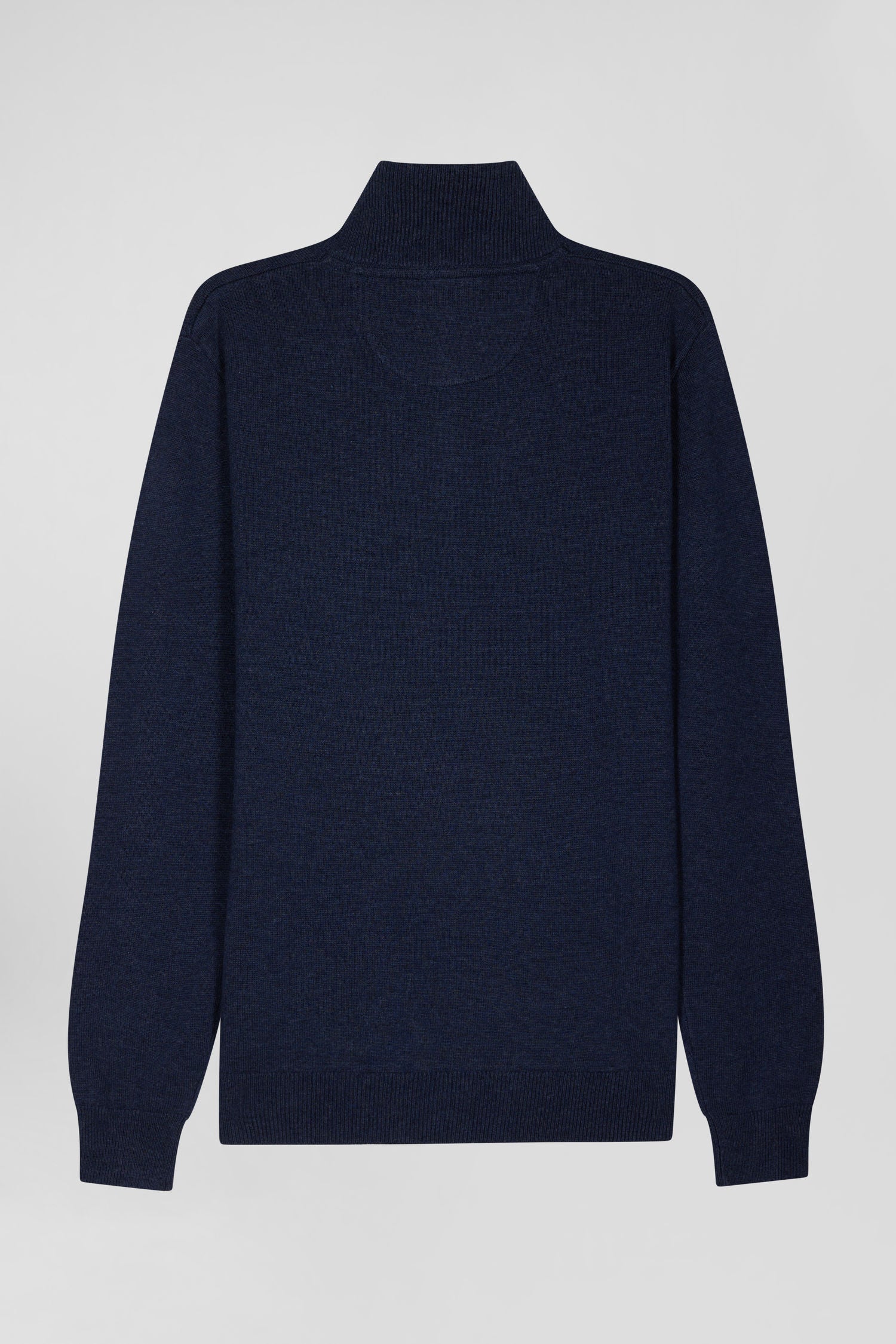 Regular dark blue semi-zipped wool and cotton jumper