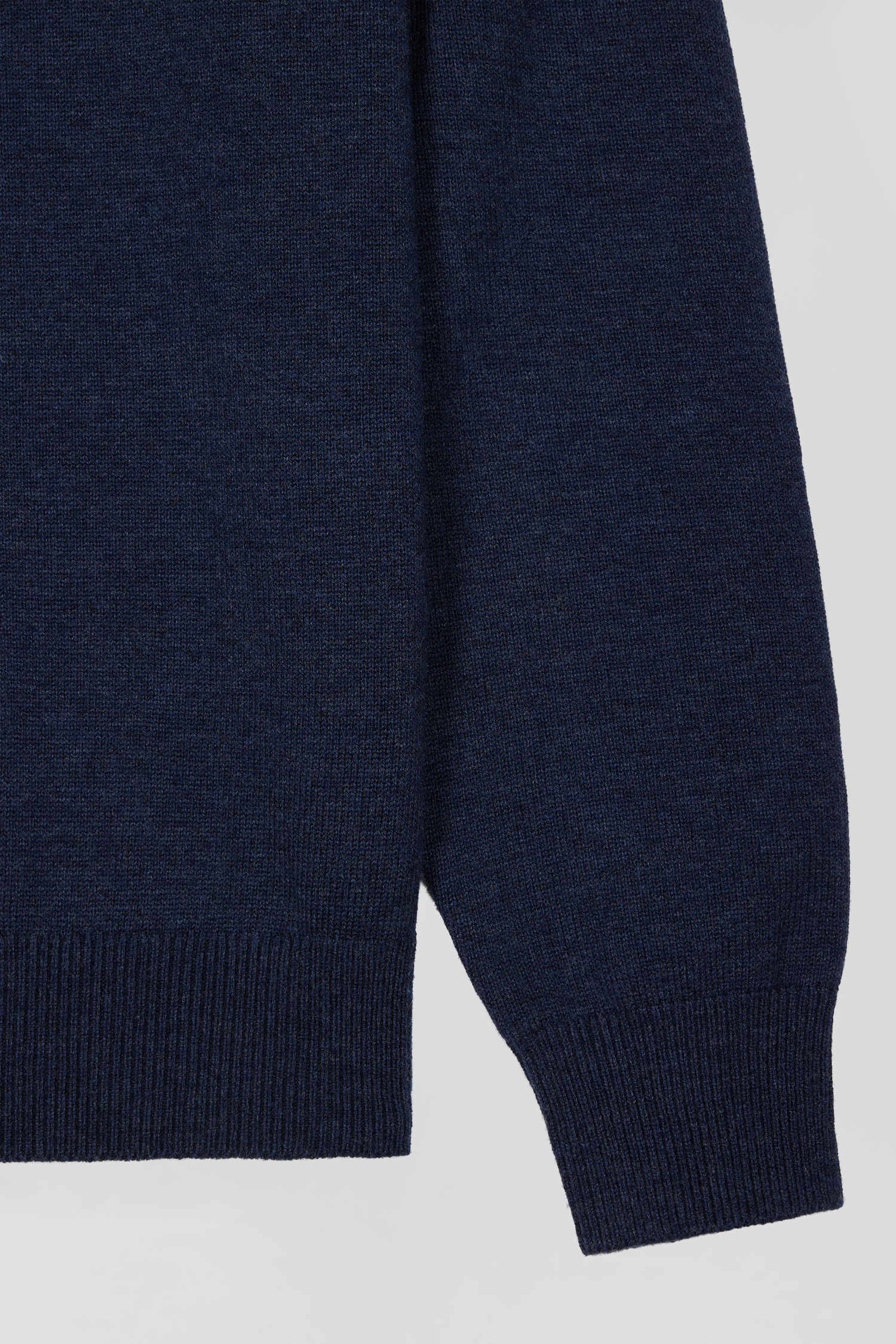 Regular dark blue semi-zipped wool and cotton jumper