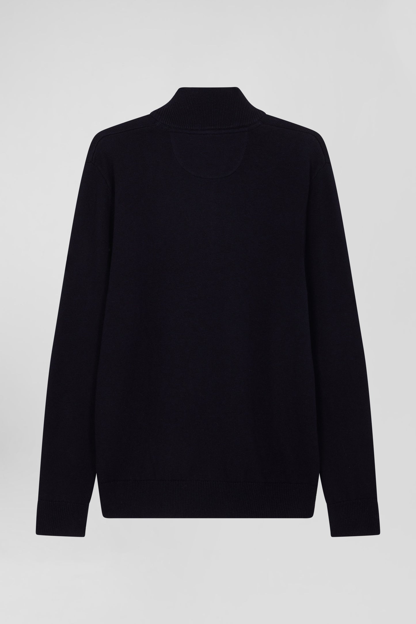 Regular navy blue semi-zipped wool and cotton jumper