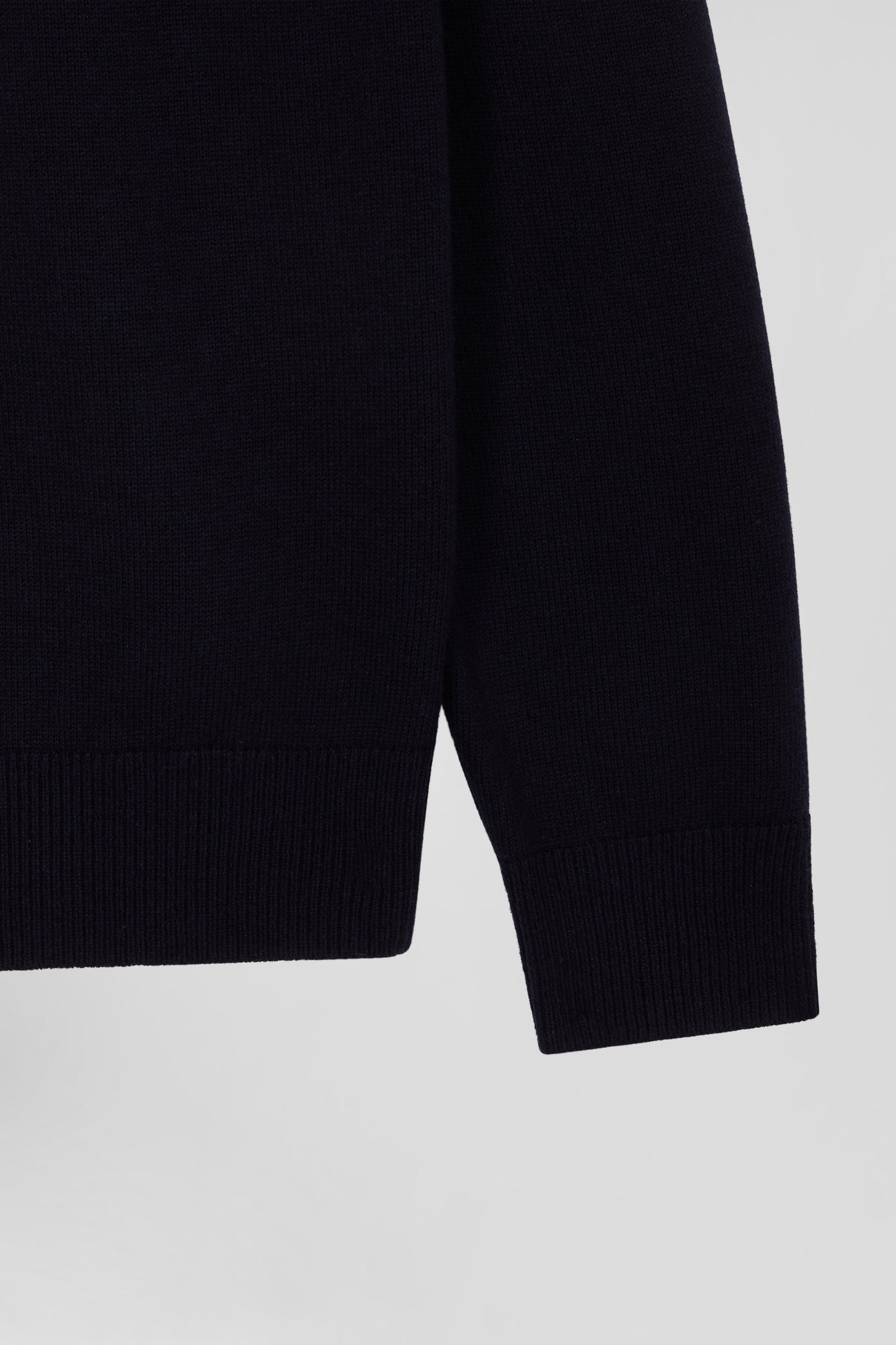 Regular navy blue semi-zipped wool and cotton jumper