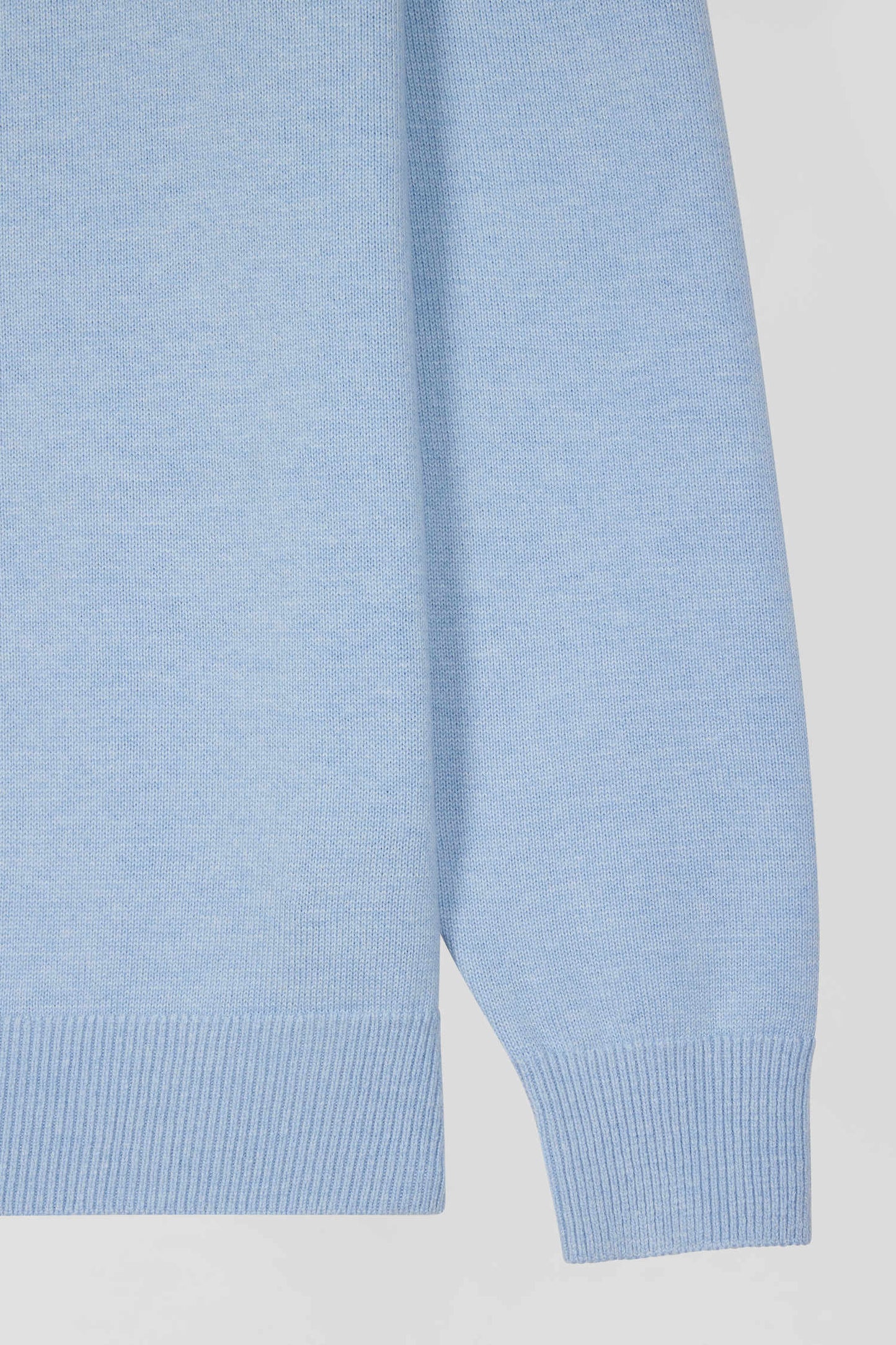 Regular sky blue semi-zipped wool and cotton jumper