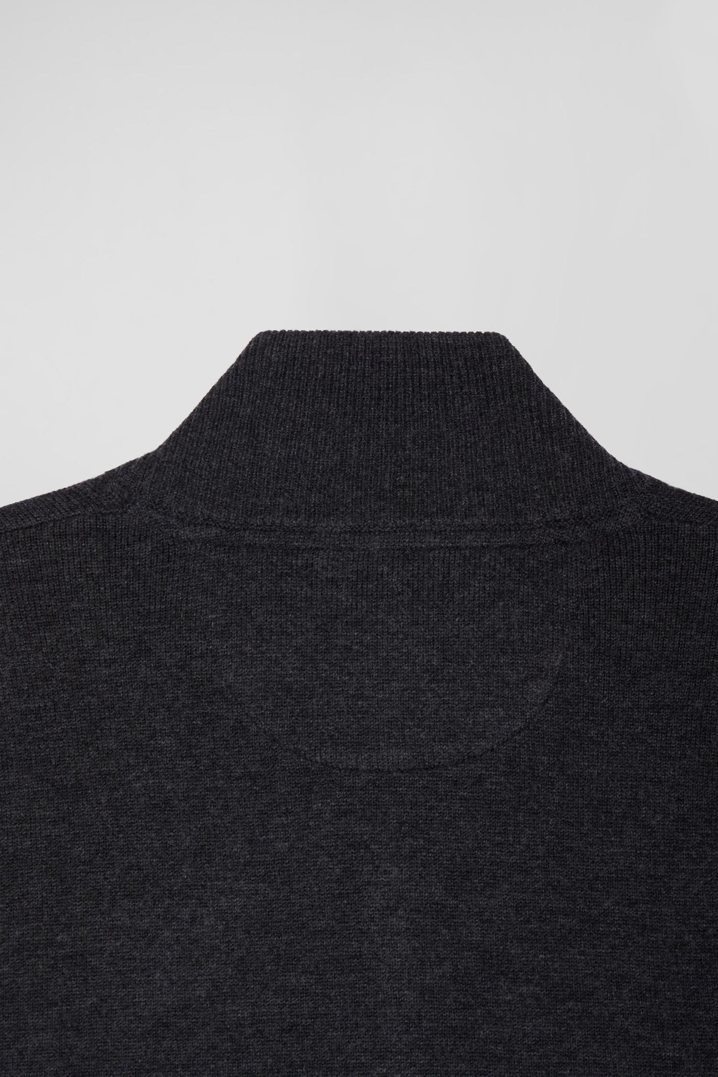 Regular anthracite grey semi-zipped wool and cotton jumper