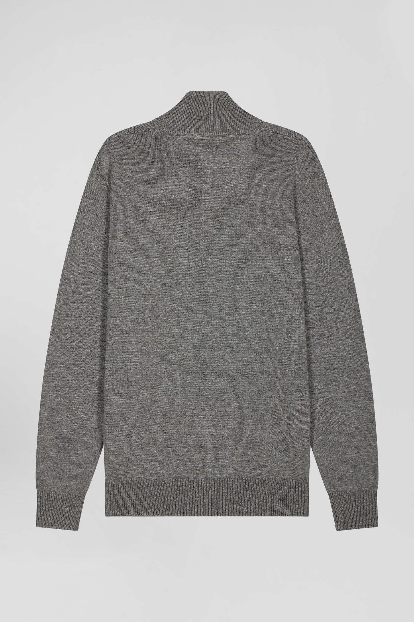 Regular light grey semi-zipped wool and cotton jumper