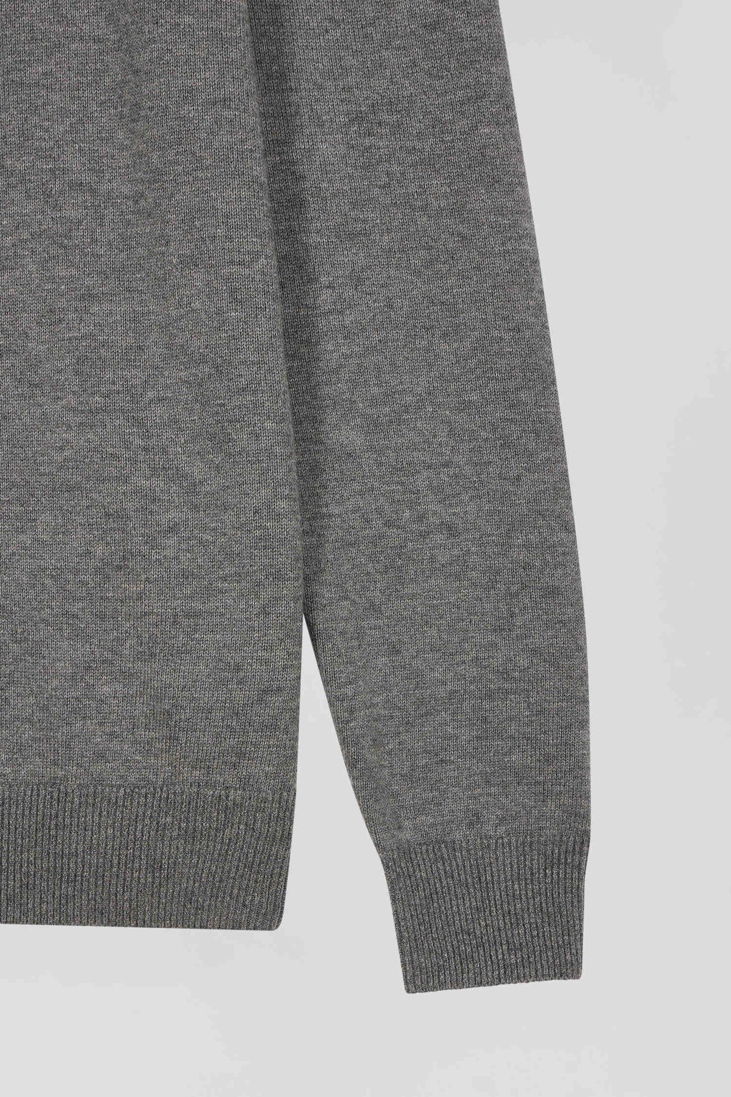 Regular light grey semi-zipped wool and cotton jumper