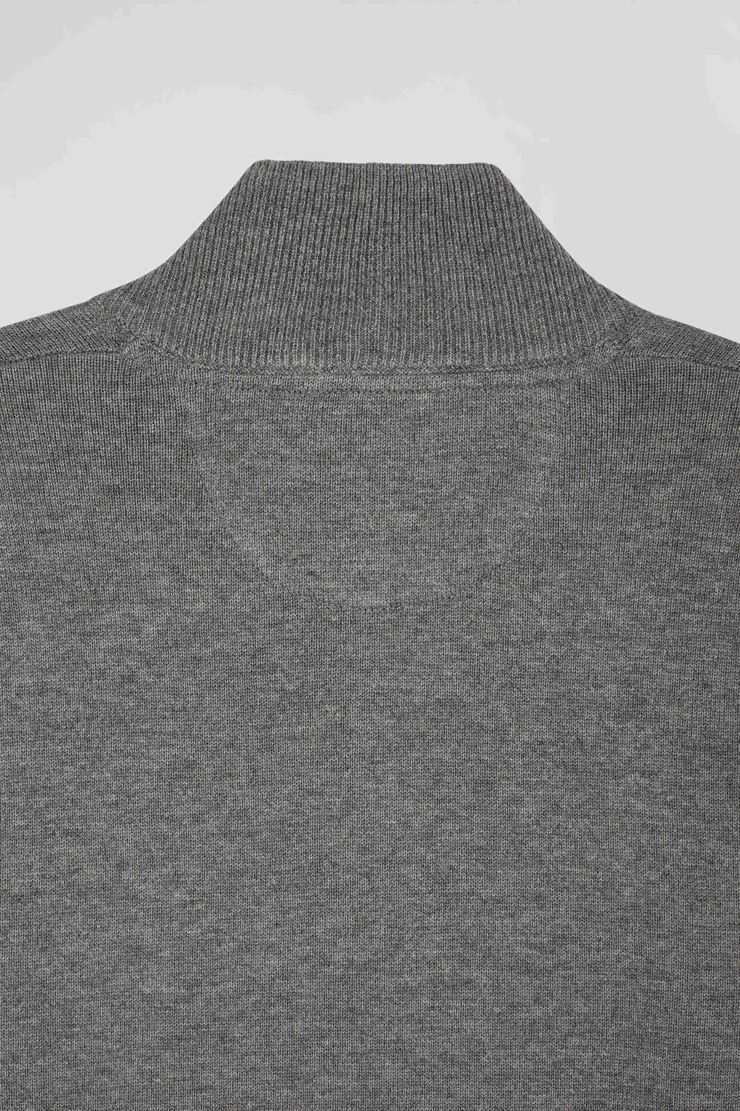 Regular light grey semi-zipped wool and cotton jumper