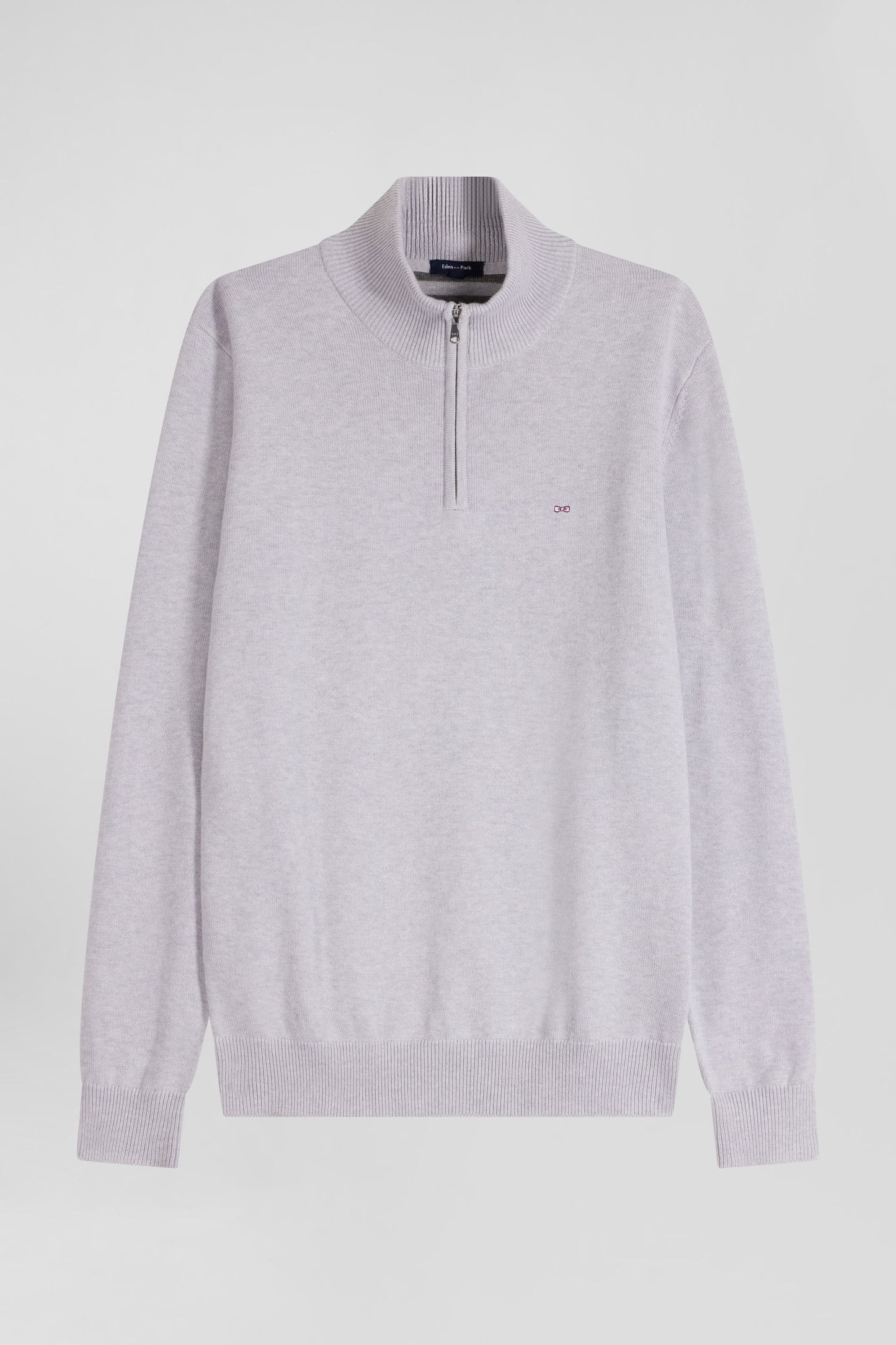 Regular grey semi-zipped wool and cotton jumper