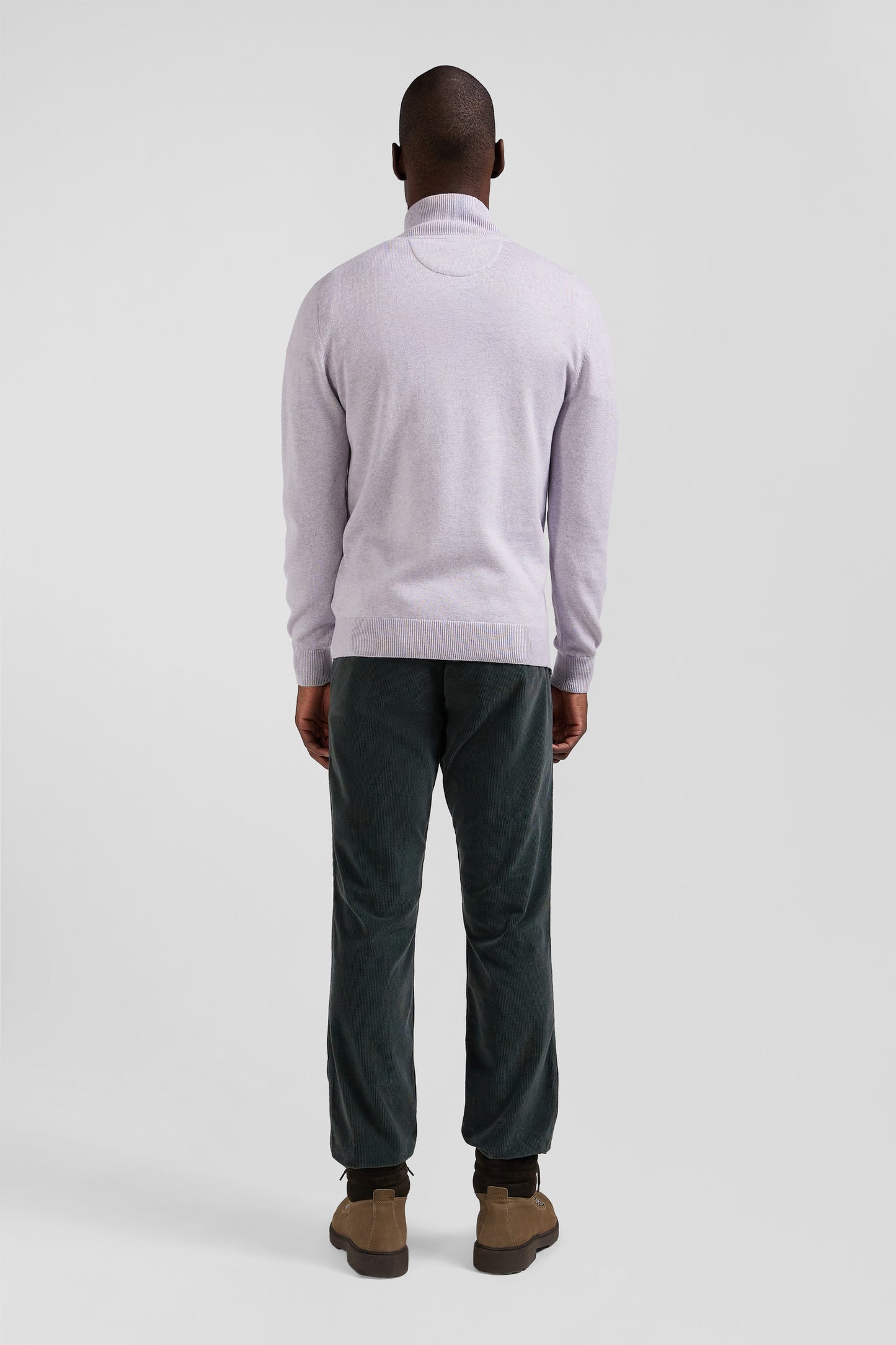 Regular grey semi-zipped wool and cotton jumper