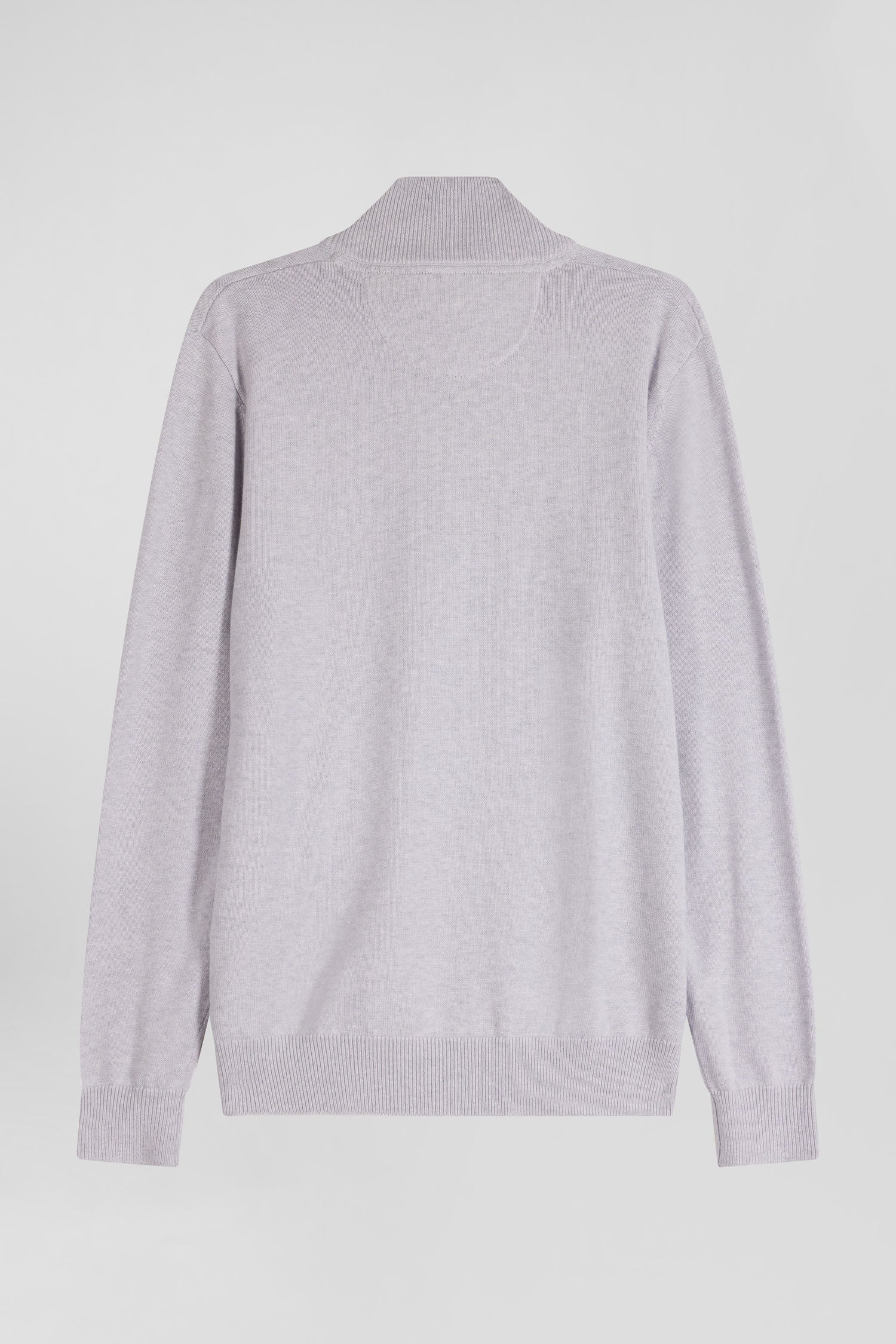 Regular grey semi-zipped wool and cotton jumper