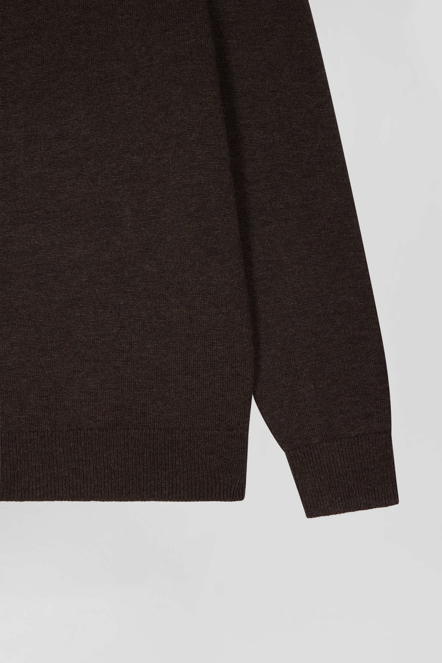 Regular dark brown semi-zipped wool and cotton jumper