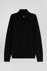 Regular black semi-zipped wool and cotton jumper