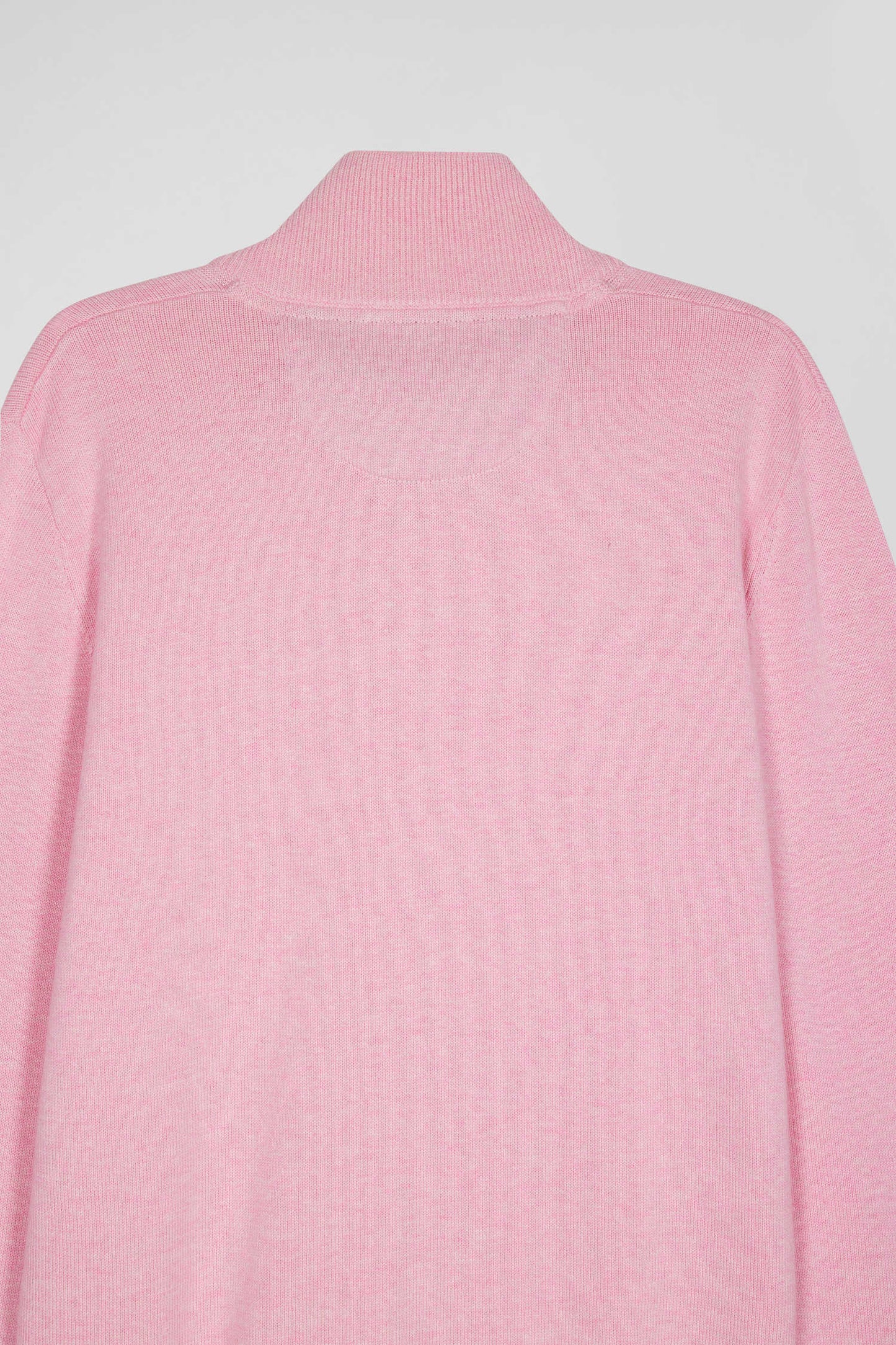 Regular pink semi-zipped wool and cotton jumper