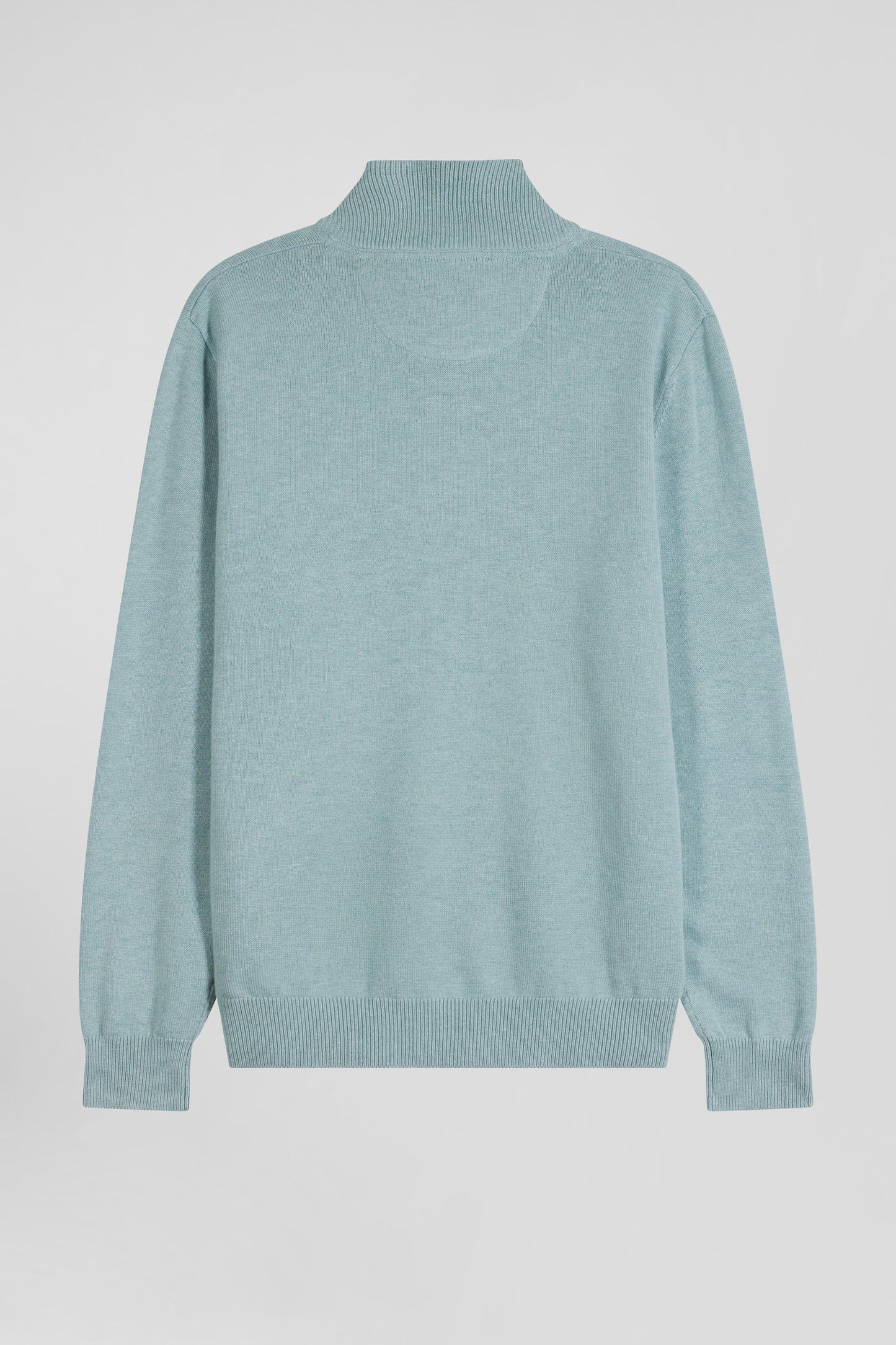 Regular green semi-zipped wool and cotton jumper