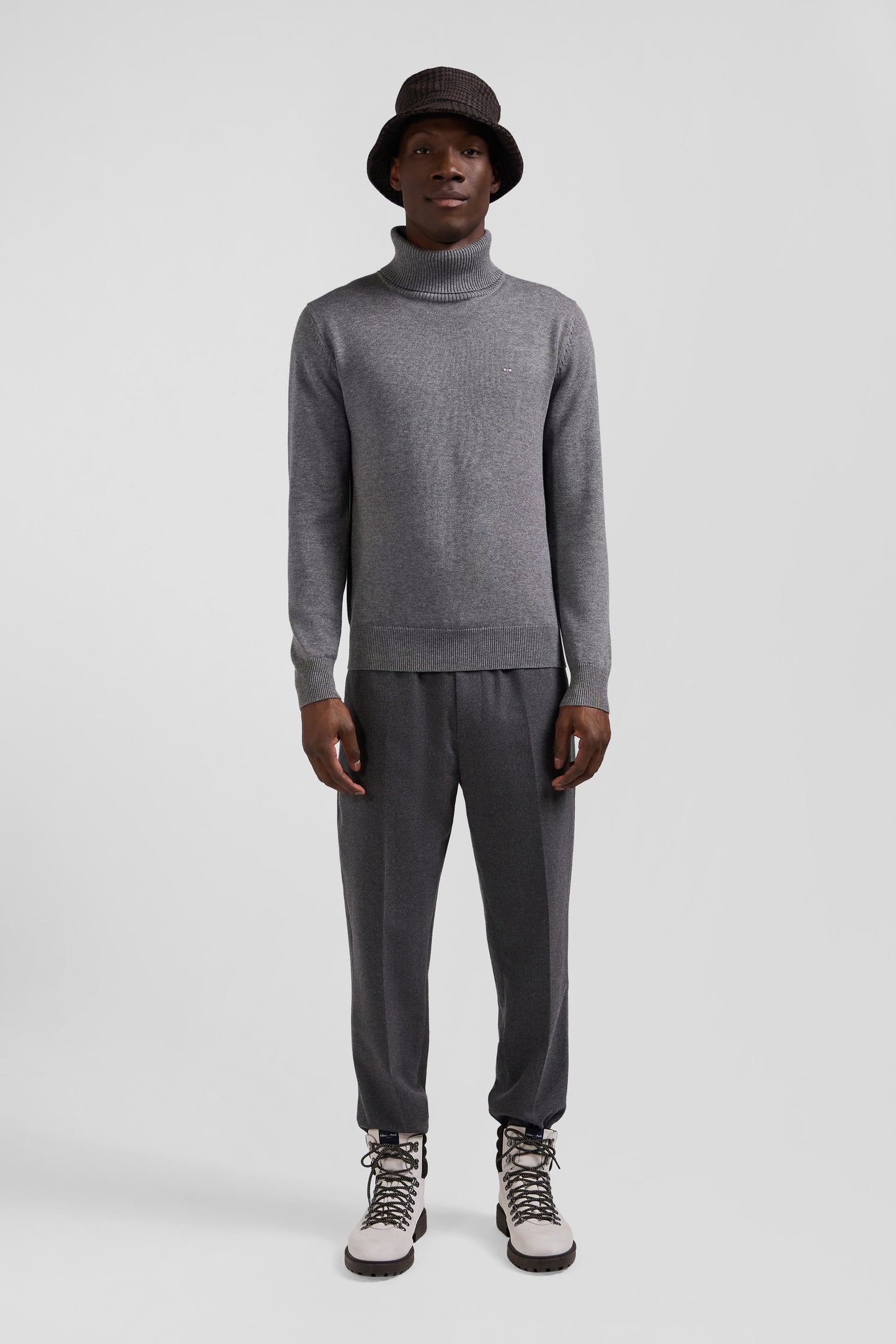 Regular grey wool and cotton turtleneck jumper