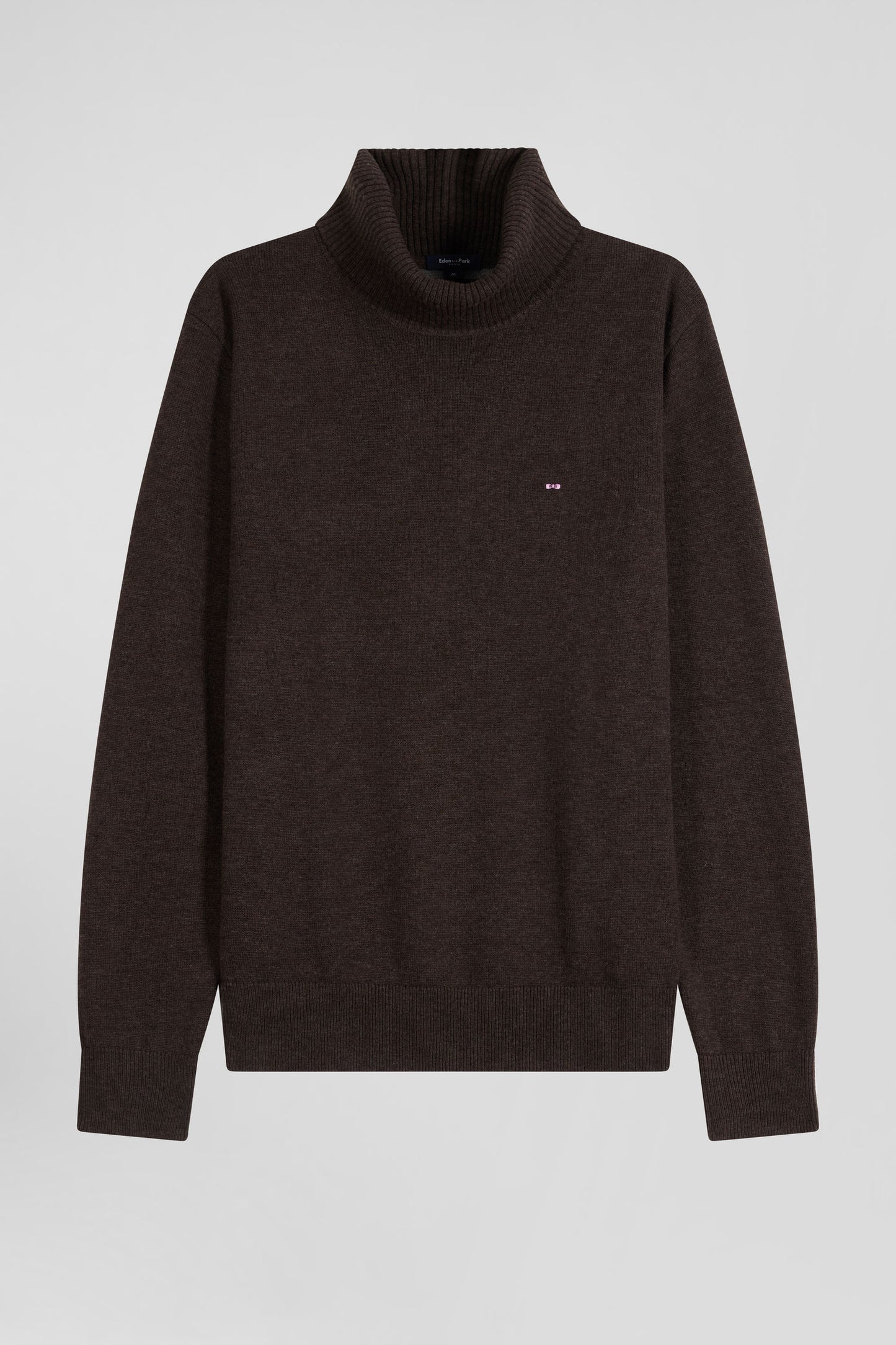 Regular brown wool and cotton turtleneck jumper