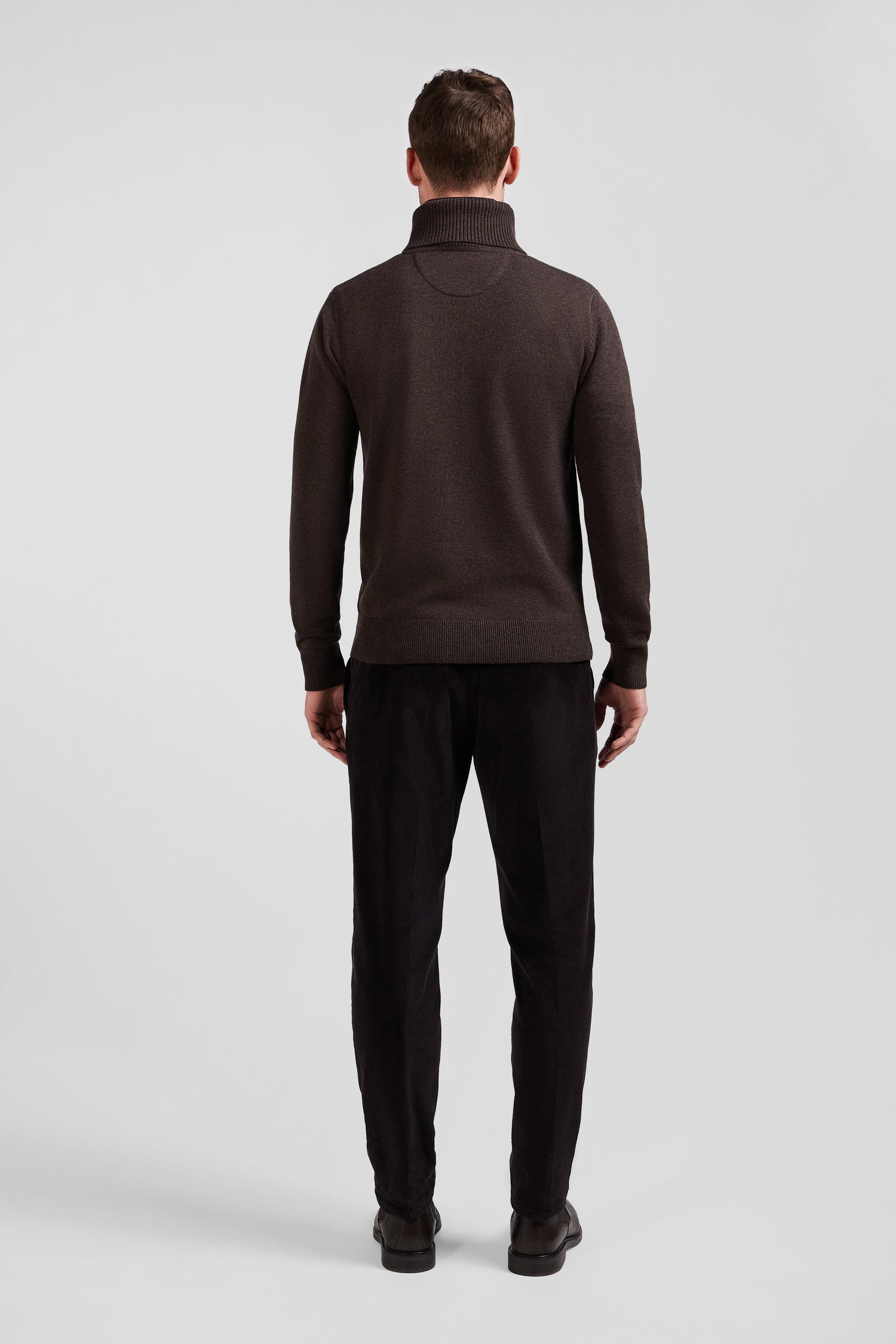 Regular brown wool and cotton turtleneck jumper