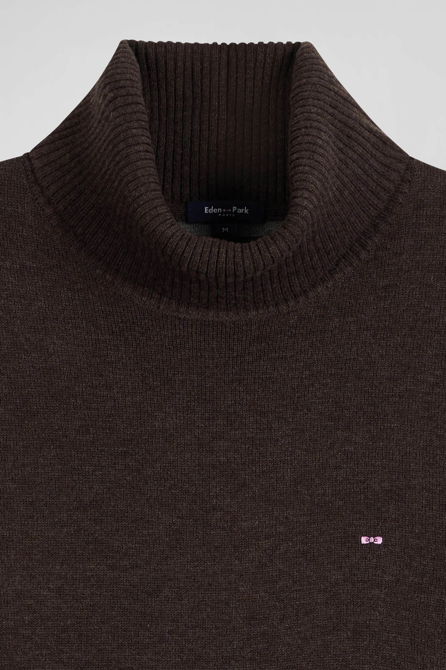 Regular brown wool and cotton turtleneck jumper