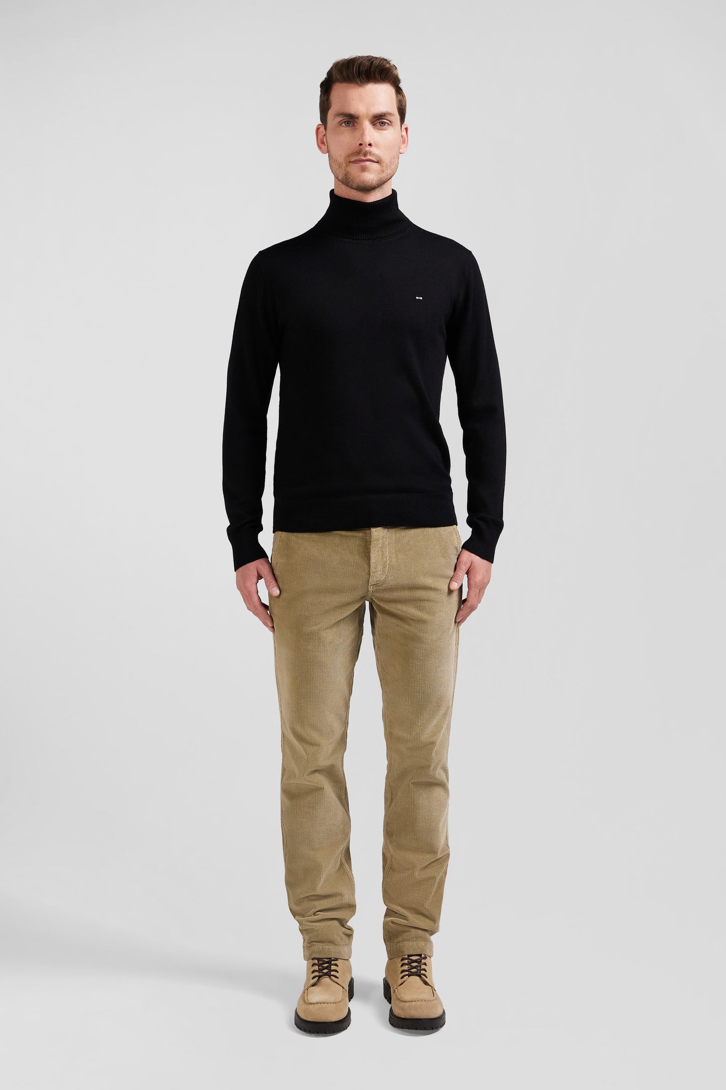 Regular black merino wool turtleneck jumper