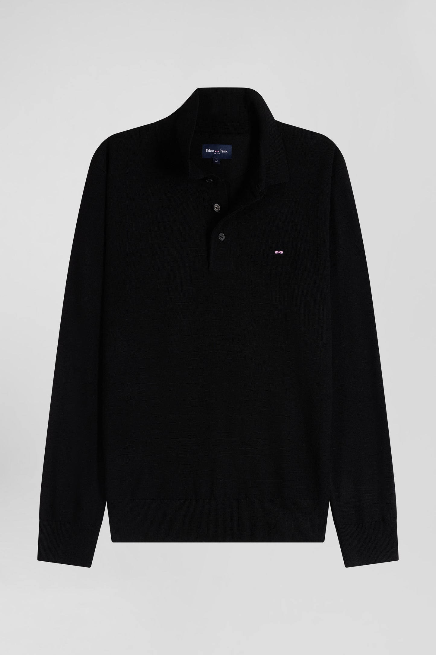 Regular black wool jumper with rugby shirt collar