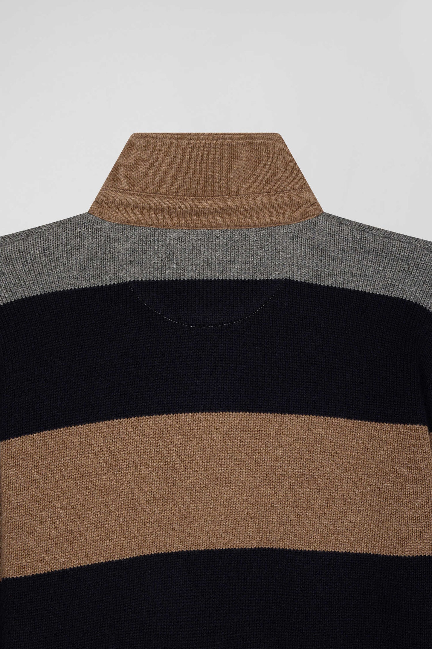 Regular grey striped wool and cotton jumper with rugby shirt collar