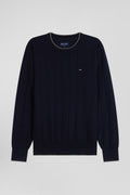 Regular navy blue cotton and cashmere crew neck jumper