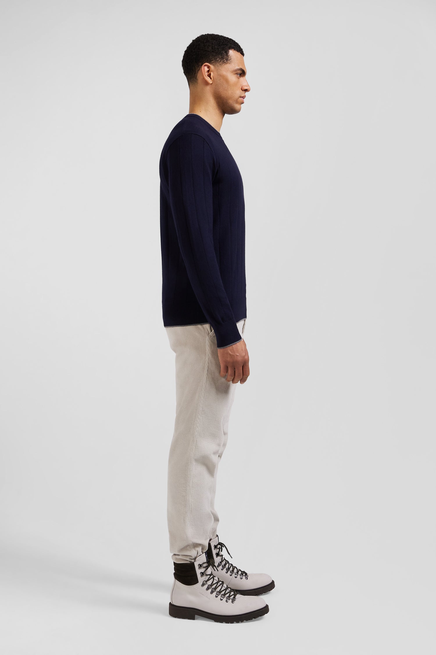 Regular navy blue cotton and cashmere crew neck jumper