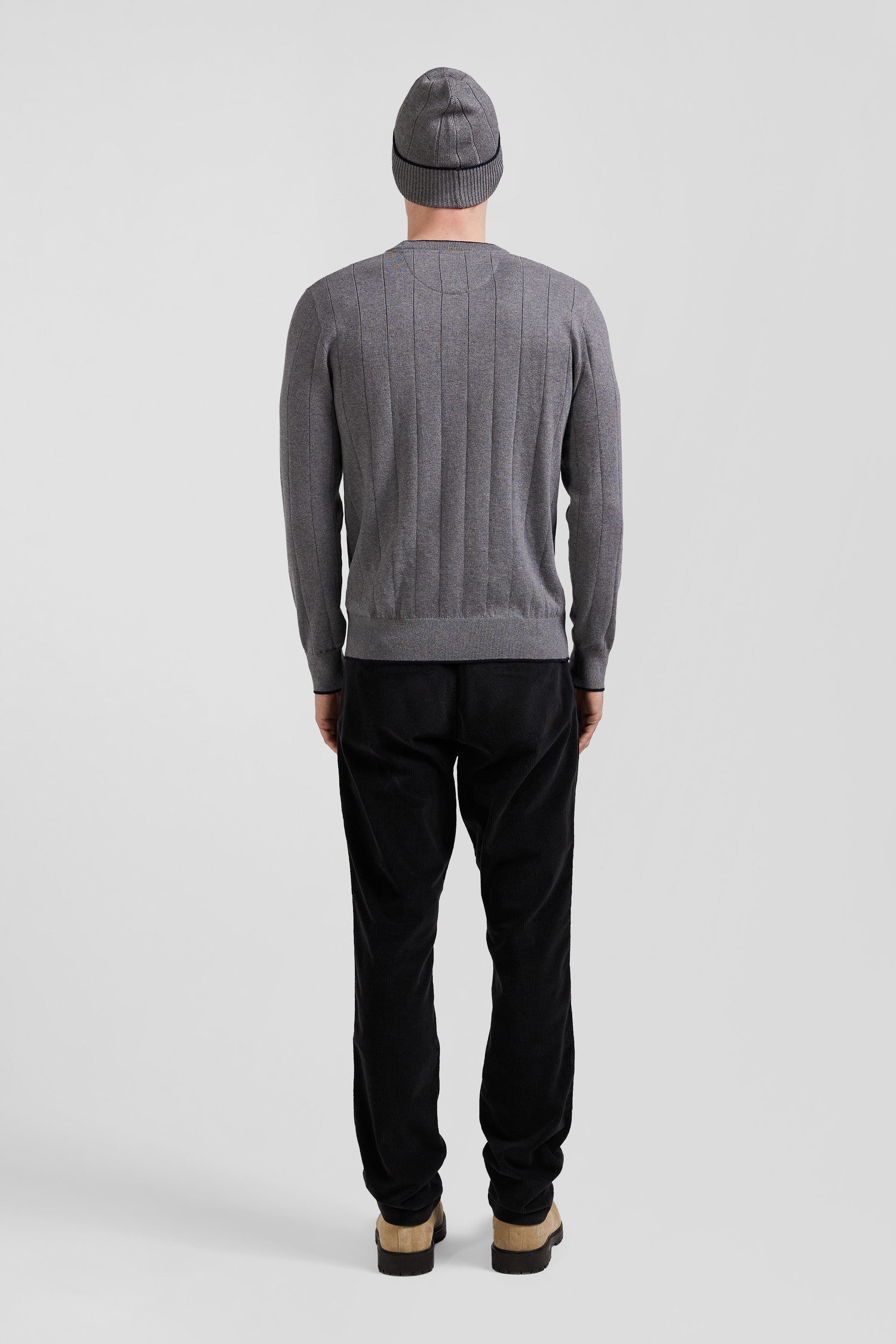 Regular grey cotton and cashmere crew neck jumper