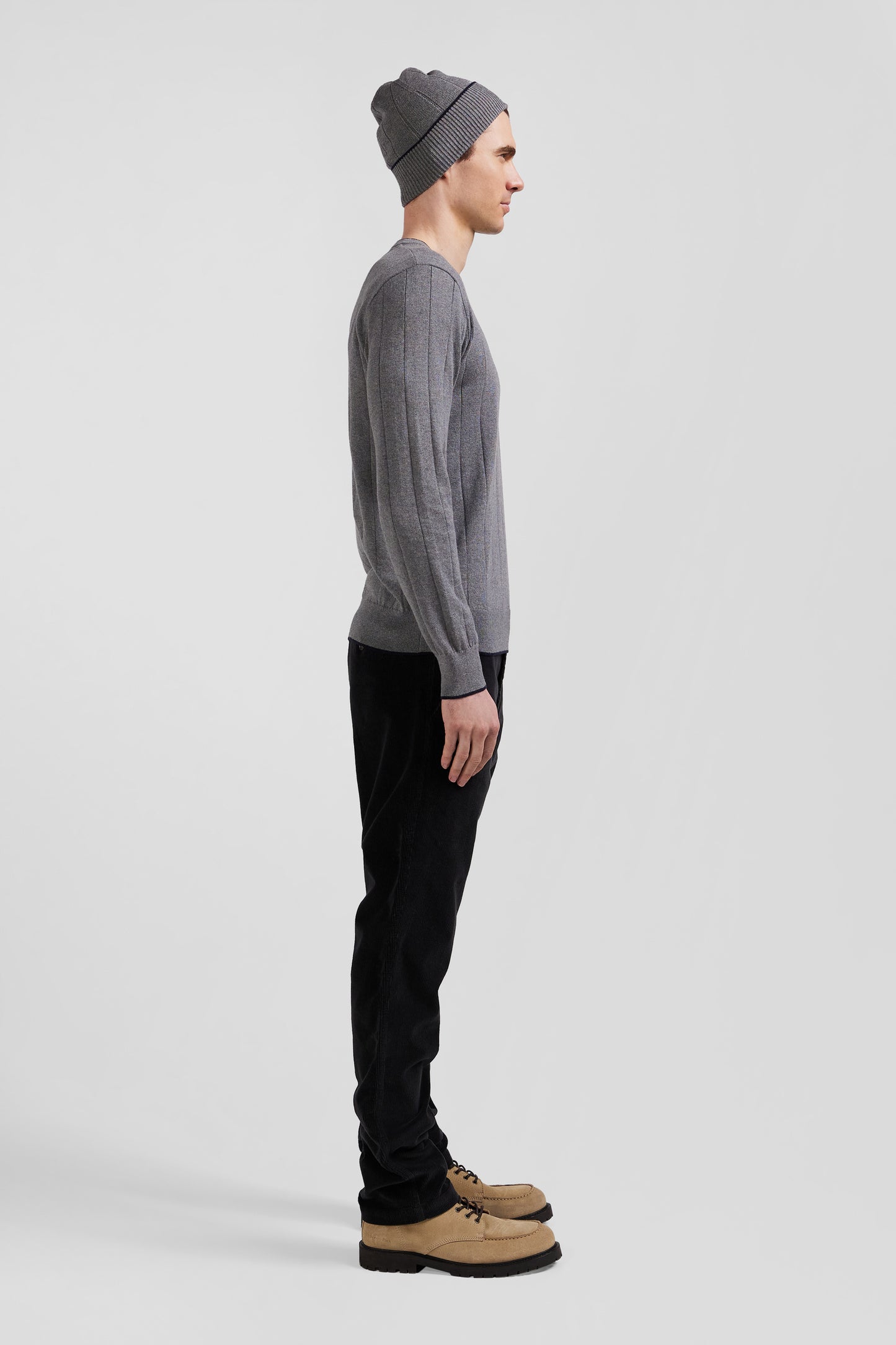 Regular grey cotton and cashmere crew neck jumper