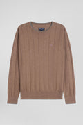 Regular brown cotton and cashmere crew neck jumper