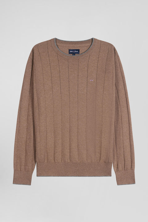 Regular brown cotton and cashmere crew neck jumper - Image 2