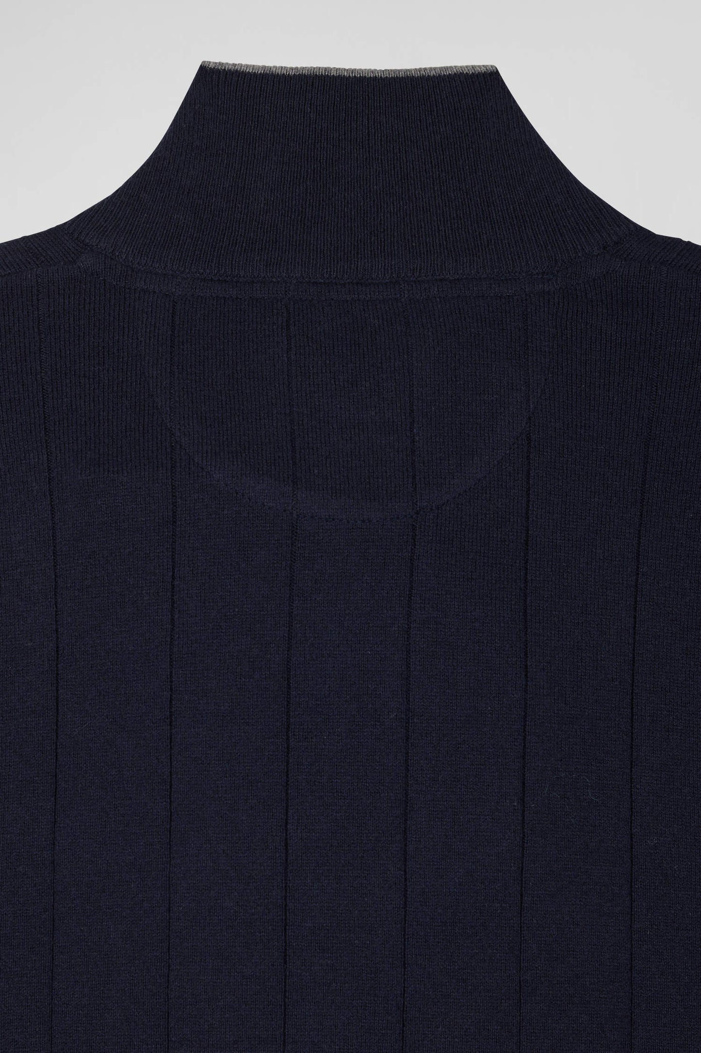 Regular navy blue semi-zipped cotton and cashmere jumper