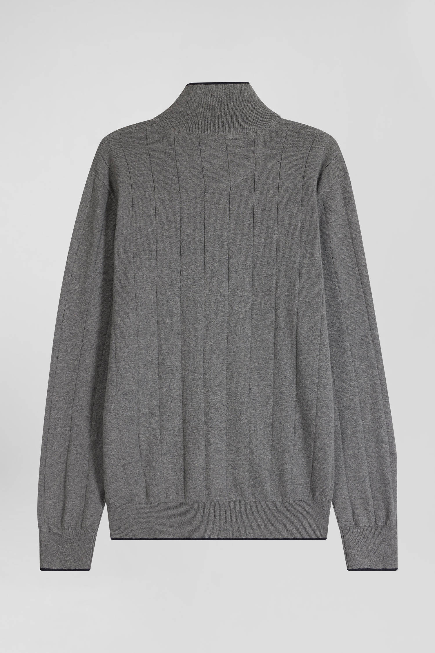 Regular grey semi-zipped cotton and cashmere jumper