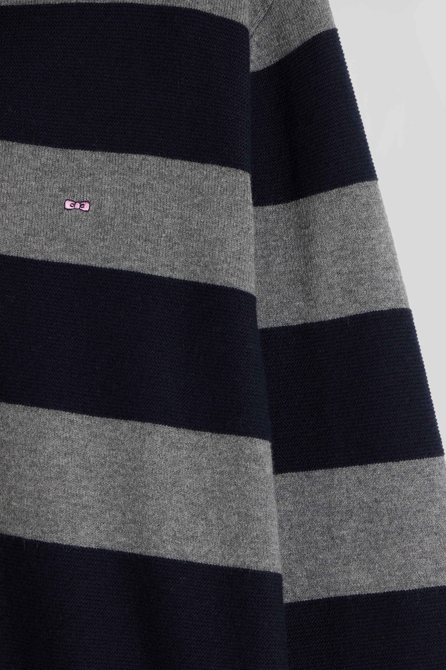 Regular navy blue striped cotton and cashmere jumper with rugby shirt collar