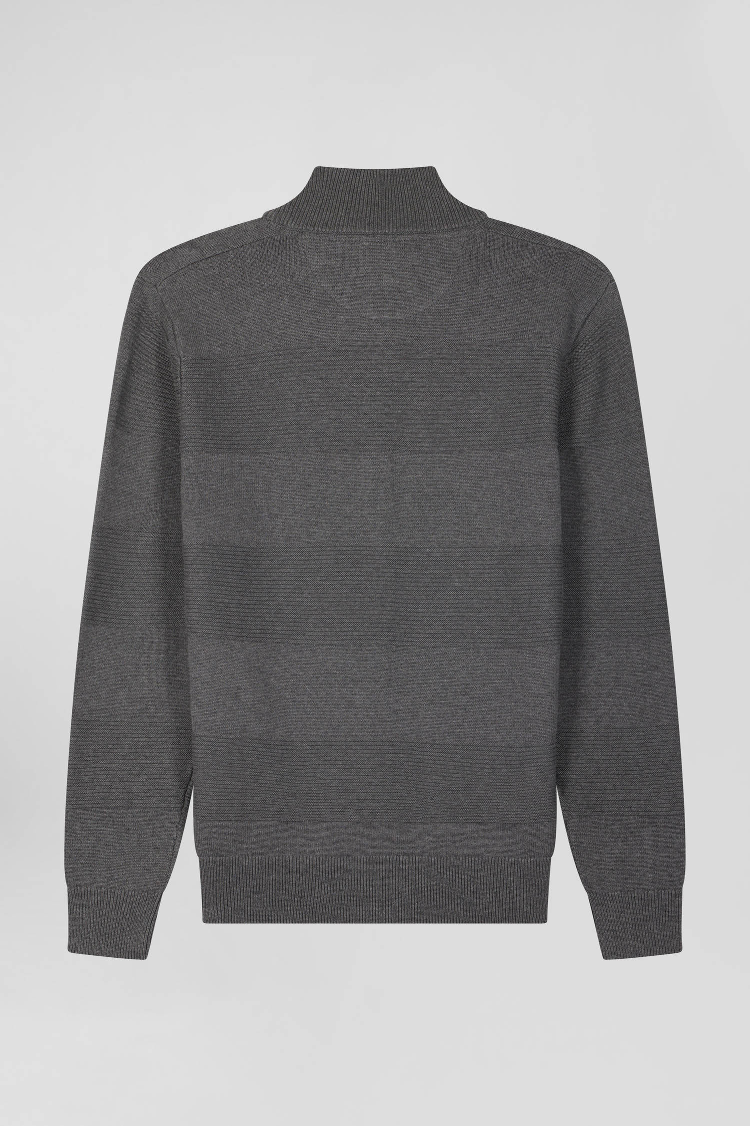 Grey cotton half-zip jumper with knit details Regular fit