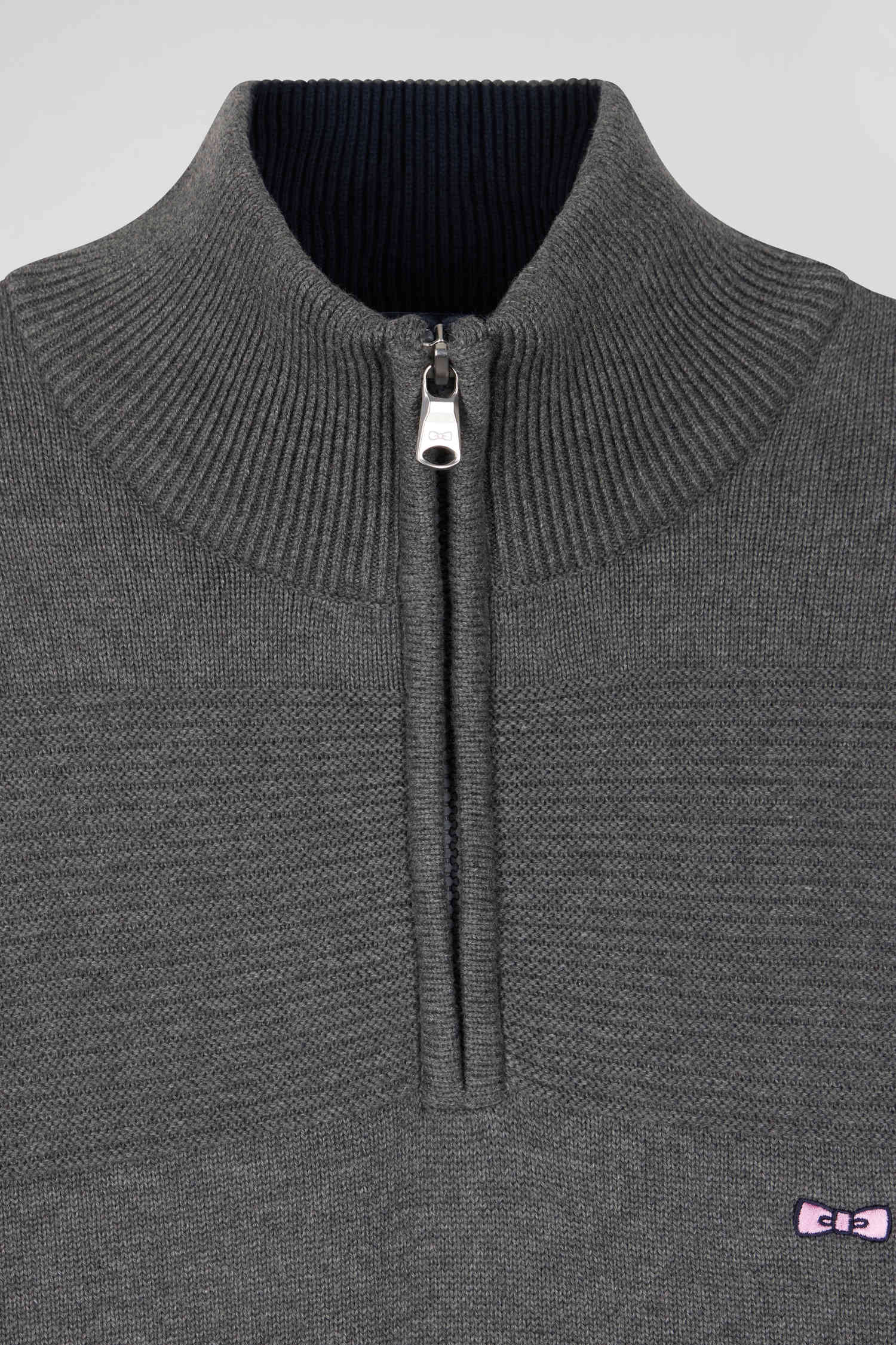 Grey cotton half-zip jumper with knit details Regular fit